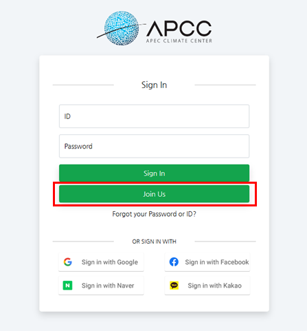 (Figure 1-2-2) APCC SSO Registration Page (1)