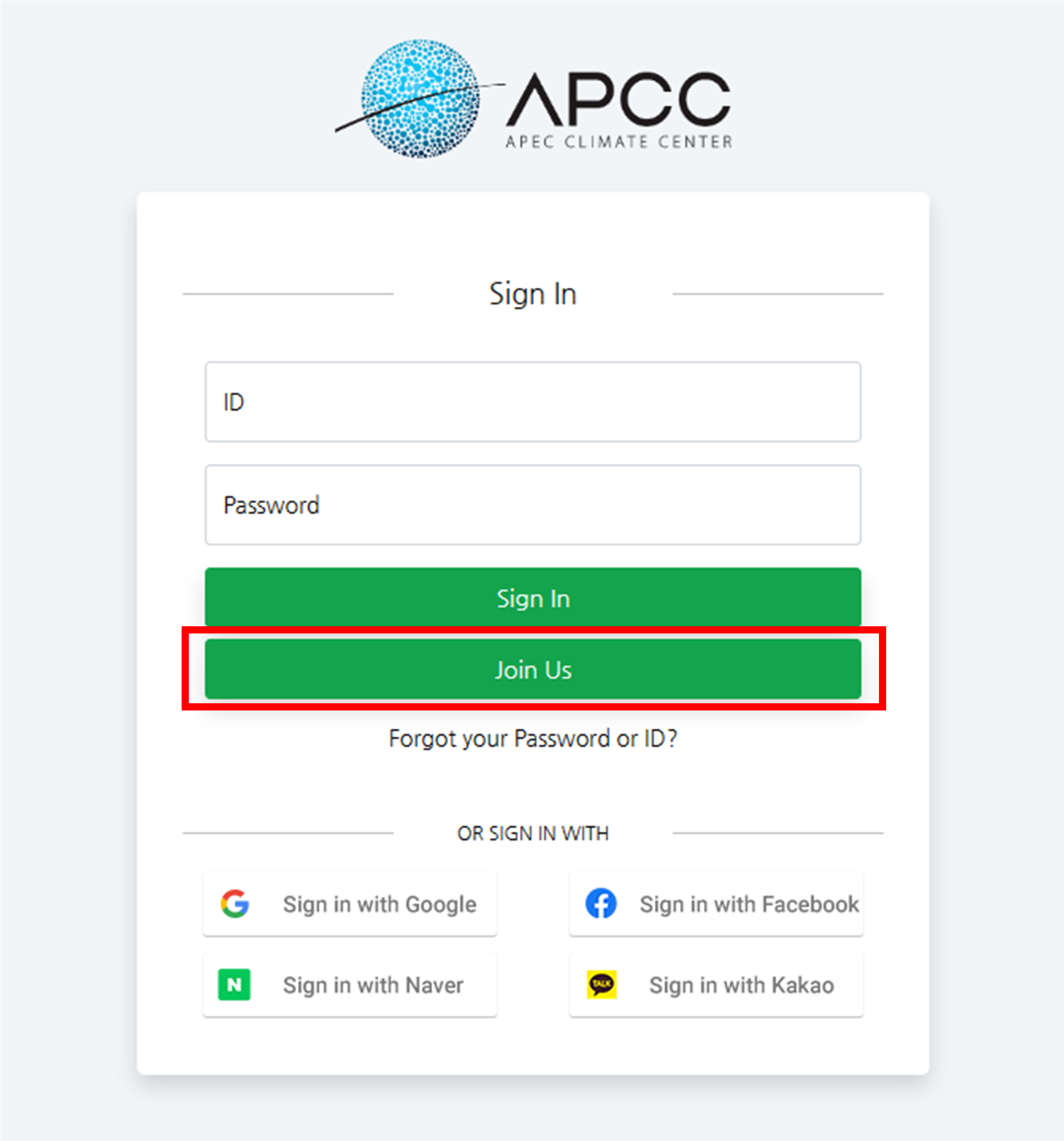 (Figure 2-3-1) Sign Up via APCC SSO System
