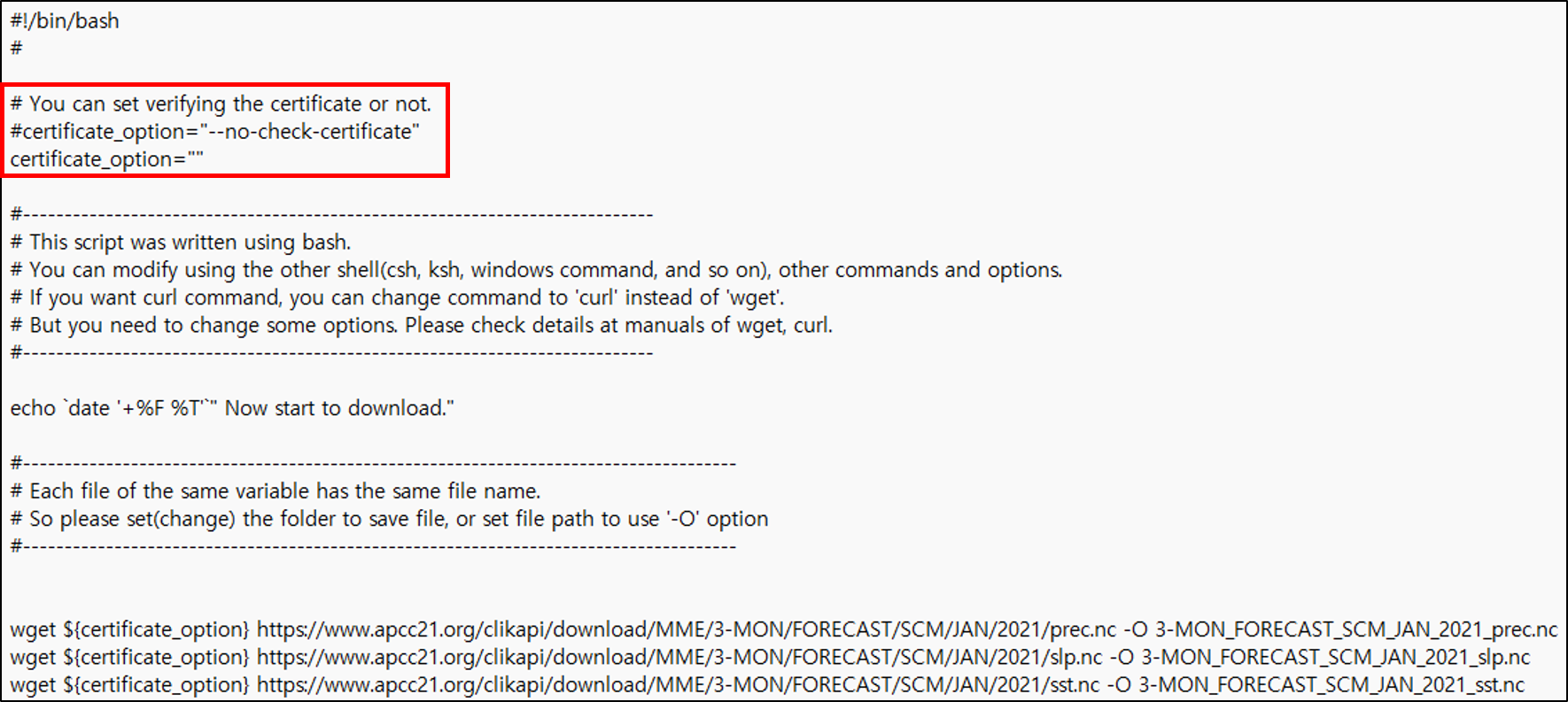 (Figure 3-2-10) Download Script Using wget